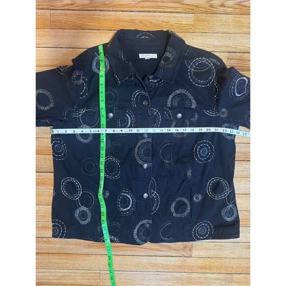 JM Collection | Black Cotton Embroidered Jacket Gold & Silver Design | Size 16W - Picture 14 of 14
